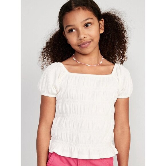 Old Navy Cream Puckered Jacquard Knit Smocked Short Sleeve Top S - Picture 1 of 3